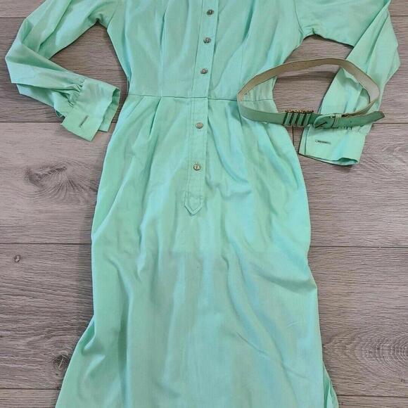 Vintage Dress 50s 60s Mint Green Vanity Fair Belt Size 5 XS pencil Sheath long - Picture 7 of 11